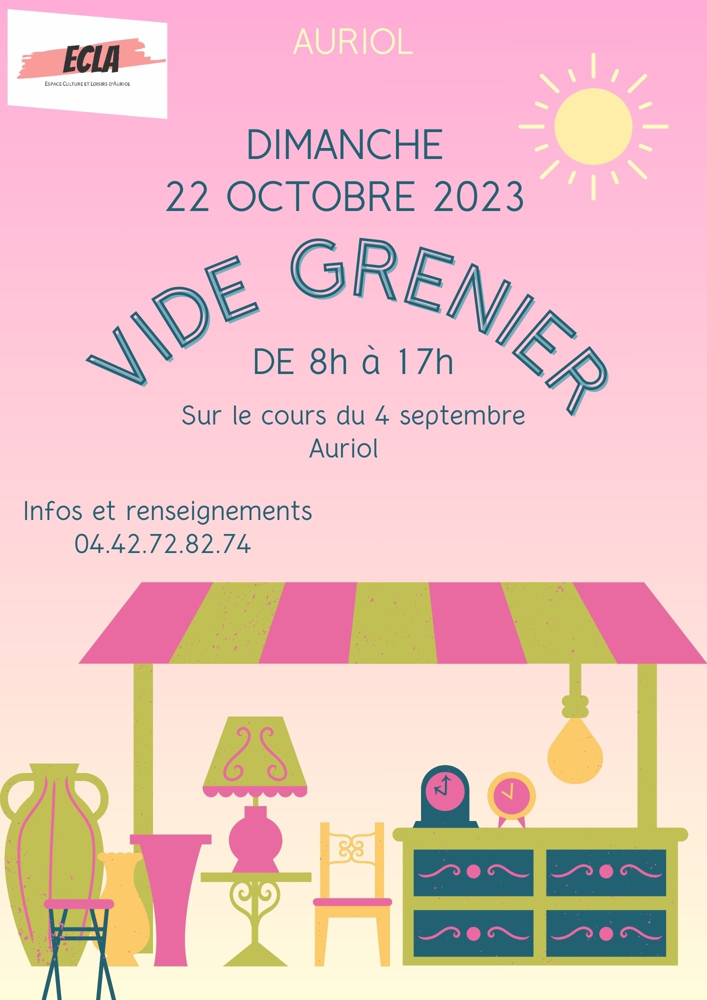 Flyer Brocante illustrated coloré rose et vert-2