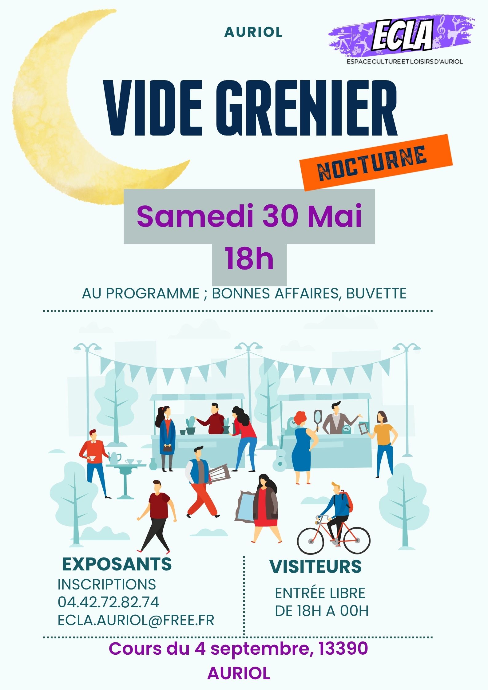 Affiche événement brocante illustré bleu - 1